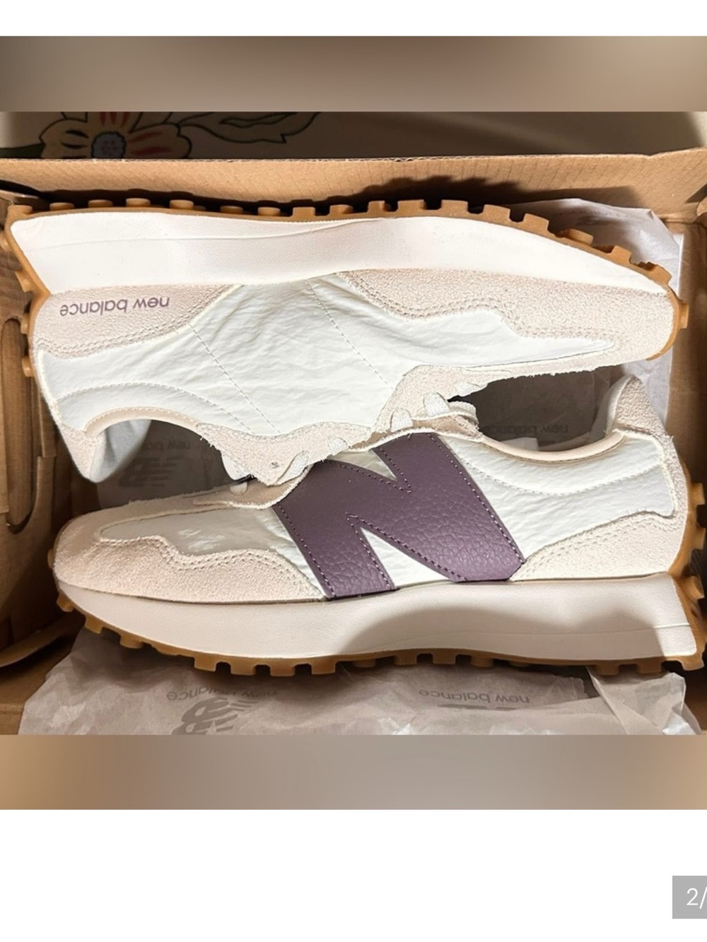 New Balance 327 Cream and Purple Retro Runner Sneakers